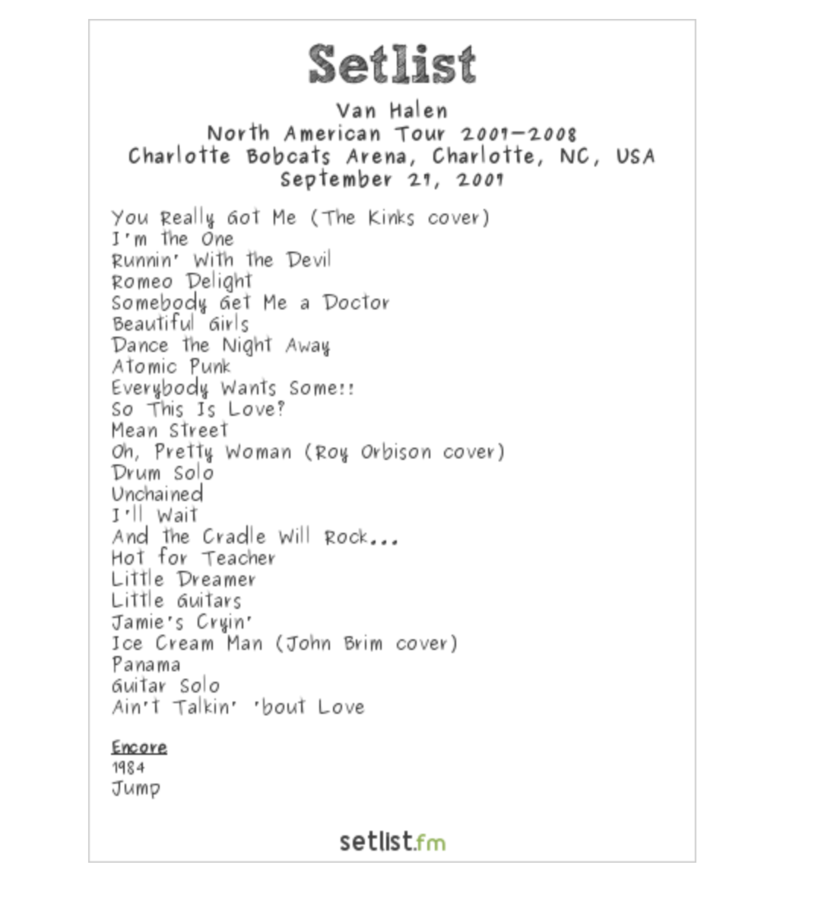 Setlist History Van Halen Reunites with David Lee Roth adds Wolf